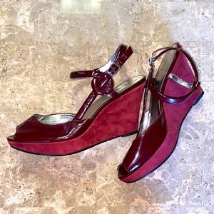 Calvin Klein Suede Maroon Wedge Heel Strap Design